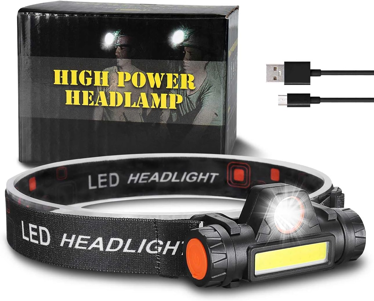 Rechargeable Headlamp Super Bright LED Head Torch,Adjustable Beam,Lightweight Head Lamp,Waterproof Headlight,Bike Light Flashlight for Running Camping Cycling Outdoor Adults Kids (4 Pack)