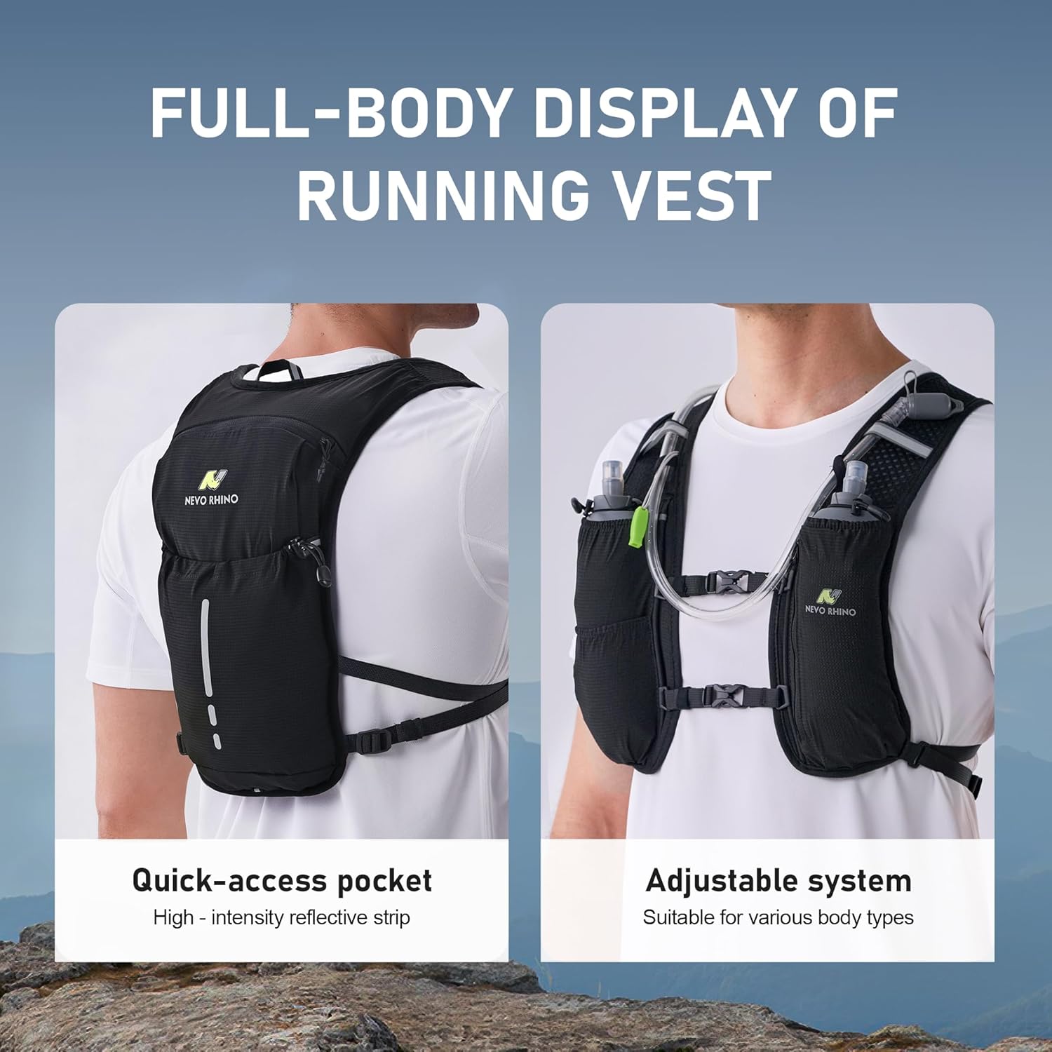 N NEVO RHINO Running Vest, Lightweight Hydration Vest, Insulated Water Backpack with 1.5L Water Bladder for Hiking, Trail, Running,Marathons,Cycling