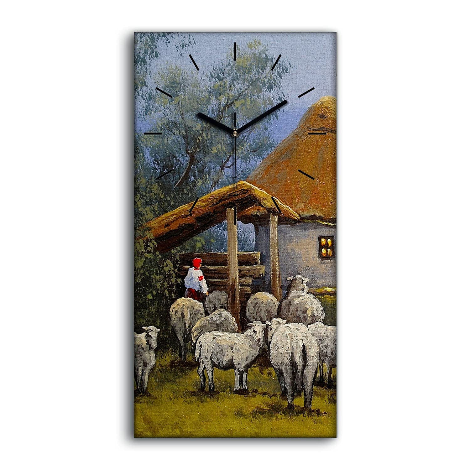 Horloge sur Toile 30x60cm Coloray - Design Mouton et Moulin à Vent Muet