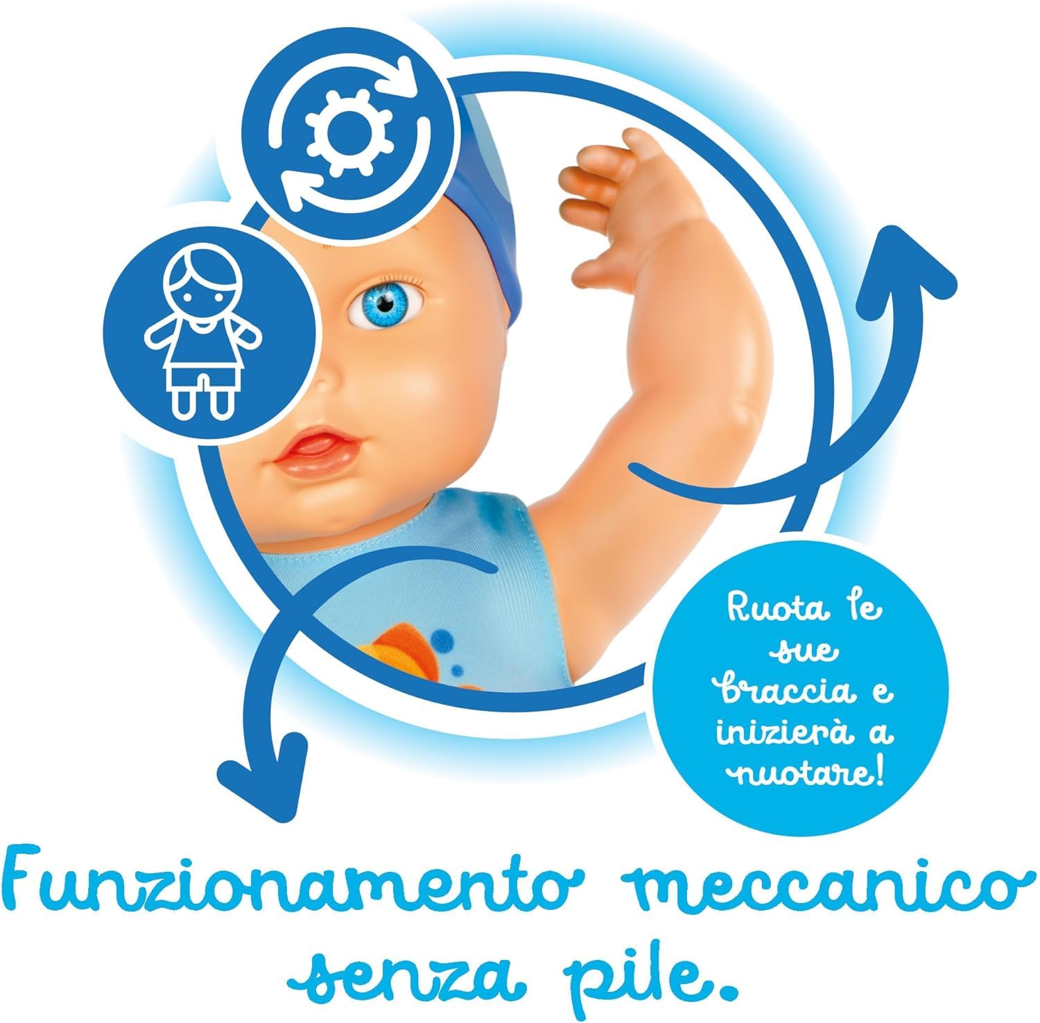 Cicciobello Swimming Nuota Davvero A Stile Libero E Indossa Un Costumino Colorato Con Cuffia Abbinata, Per Bambini A Partire Dai 2 Anni, Giochi Preziosi