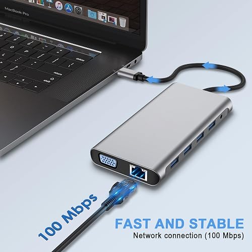 SZPACMATE, Station d'accueil 12 en 1 avec HDMI 4K, VGA, 3*USB 2.0, USB3.0, USB C Data, PD3.0, Port Ethernet RJ45, SD/TF, 3.5mm AUX, Compatible avec MacBook Pro/Air, Plus de Périphériques Type C - 4