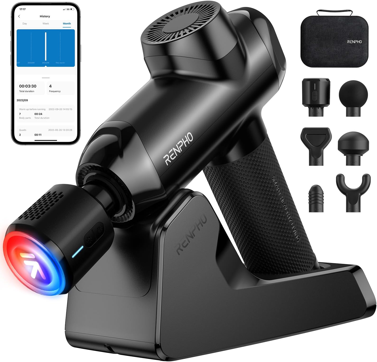 RENPHO Power Massage Gun Deep Tissue, Percussion Muscle Massage Gun for Athletes, Powerful Portable Electric Handheld Deep Tissue Massager Gun, LED Touch Display (Power+ THERMACOOL Deluxe)