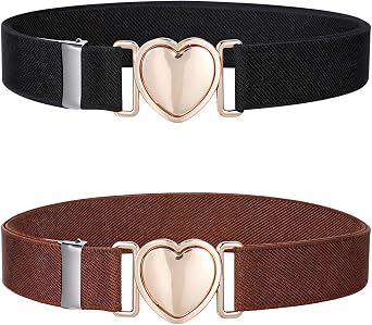2Pcs Girls Belt, Elastic Waist Belts for Girls Adjustable Heart Buckle Stretch Belts for Pants Jeans Dress