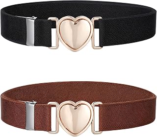 2Pcs Girls Belt, Elastic Waist Belts for Girls Adjustable Heart Buckle Stretch Belts for Pants Jeans Dress