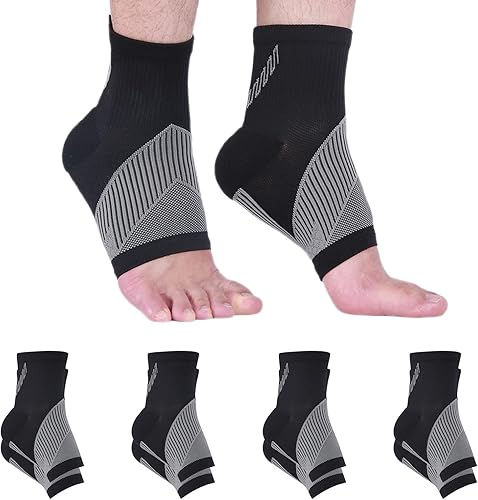MRYUESG Paquete de 4 calcetines de compresión para mujeres y hombres, tobillera para esguince de tobillo, manga de soporte de arco, envoltura de