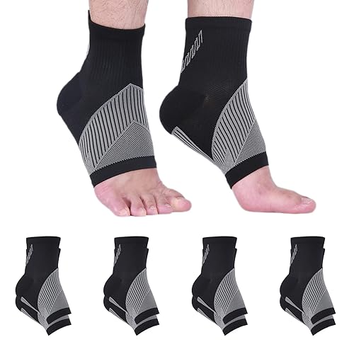MRYUESG Paquete de 4 calcetines de compresión para mujeres y hombres, tobillera para esguince de tobillo, manga de soporte de arco, envoltura de