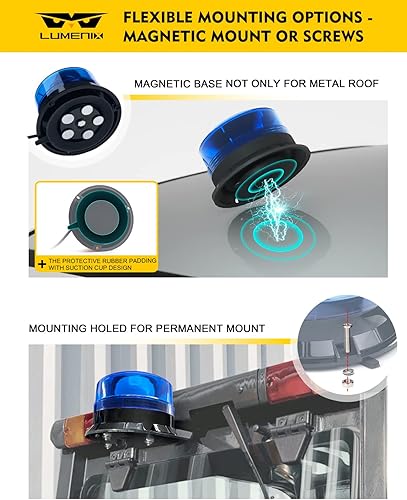 Miniatura 5 de LUMENIX Mini luz LED azul para techo con base magnética, advertencia estroboscópica de seguridad intermitente, luces de policía de seguridad para