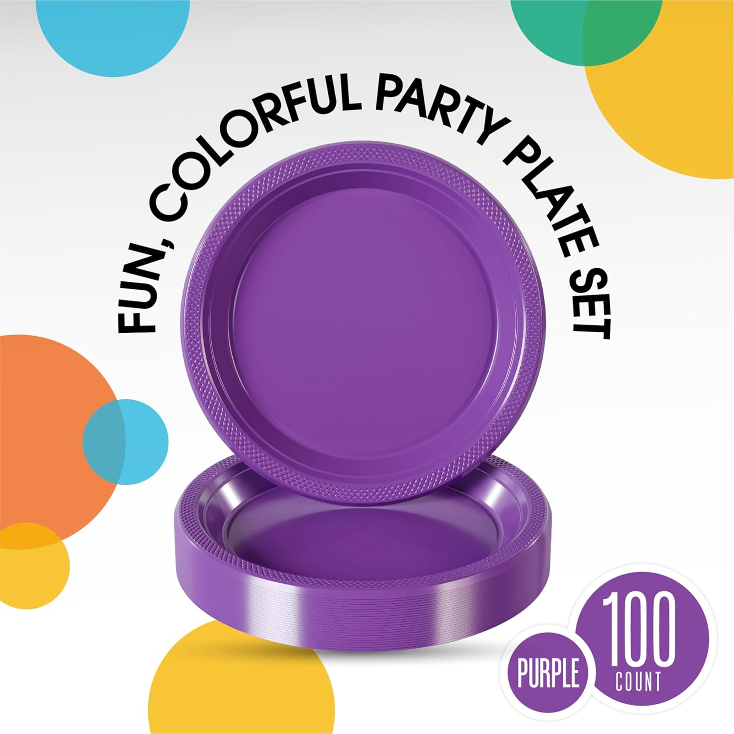 Exquisite Party Solids Purple Plastic Plates For Party 10" Purple Disposable Plates For Party Supplies 100 Pcs Plastic Dinnerware Sets Heavy Duty 350 GSM Disposable Dinnerware Set