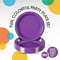 Vista 2 de Exquisitos platos de plástico morado Party Solids para fiesta, platos desechables morados de 7 pulgadas, suministros resistentes, 100 piezas