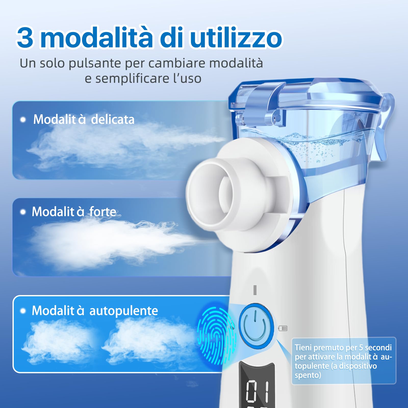 Aerosol Portatile Silenzioso Macchina Aerosol per Adulti e Bambini a Ultrasuoni con Ricarica USB-C Nebulizzatore Elettrico Portatile Macchinetta Aerosol Compatta ed Efficiente Meno Residui