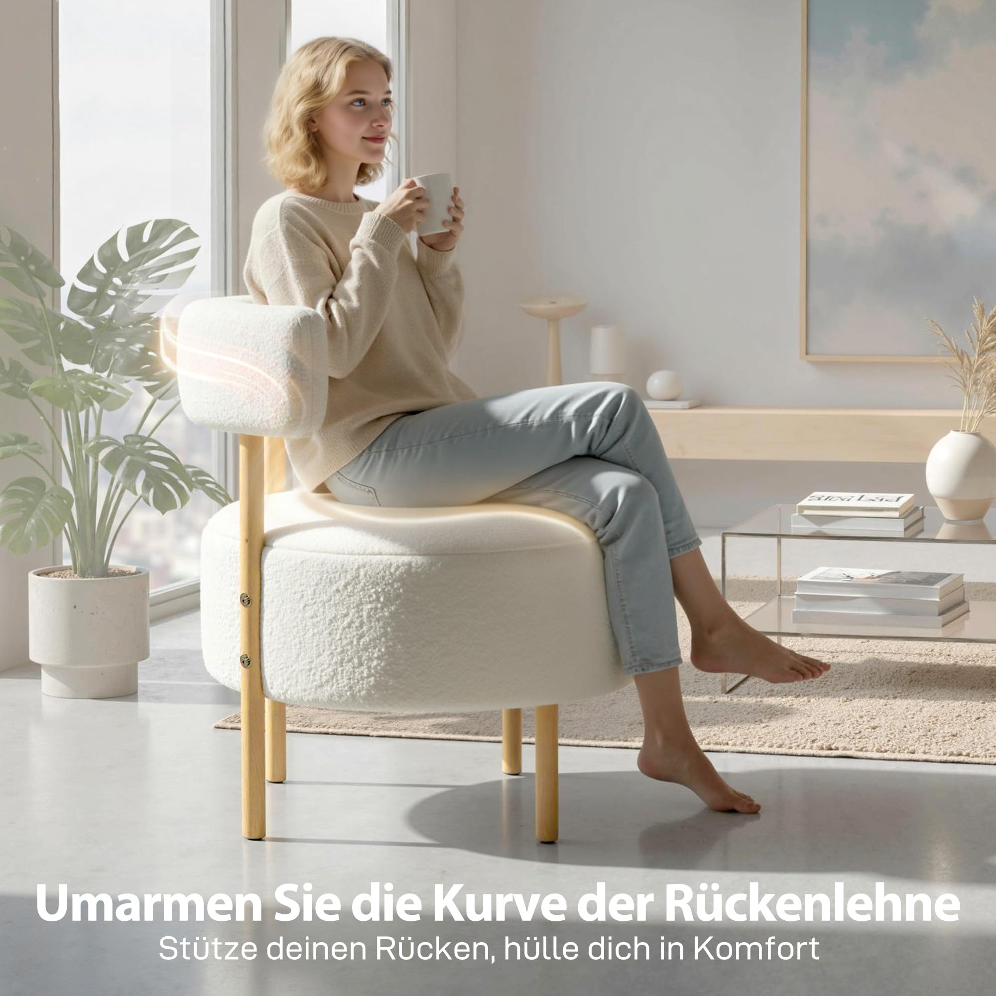 HOMCOM Sessel Loungesessel Relaxsessel mit Sherpa-Fleece, Metallbeinen in Holzoptik Polstersessel Lesesessel Einzelsofa für Wohnzimmer, Schlafzimmer, Cremeweiß