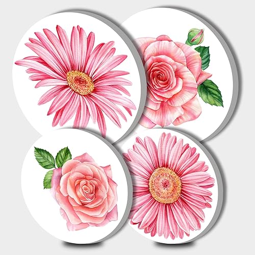 Fundas para quemaduras artísticas de flores tropicales para estufa eléctrica, decoración de cocina, rosa rosa y gerbera, quemador de estufa redonda,