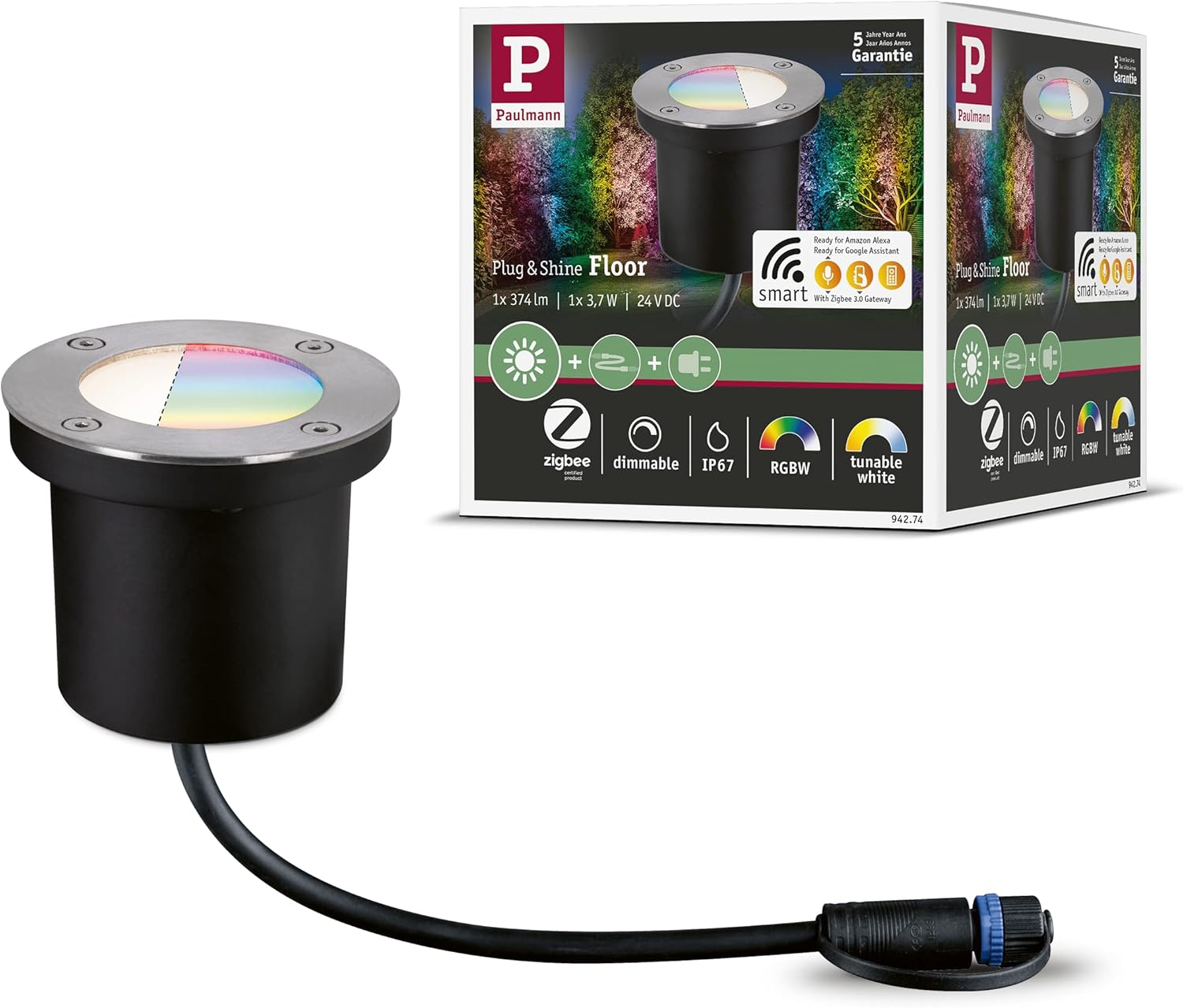 Paulmann 94274 Plug & Shine Lampe d'extérieur LED Zigbee encastré de