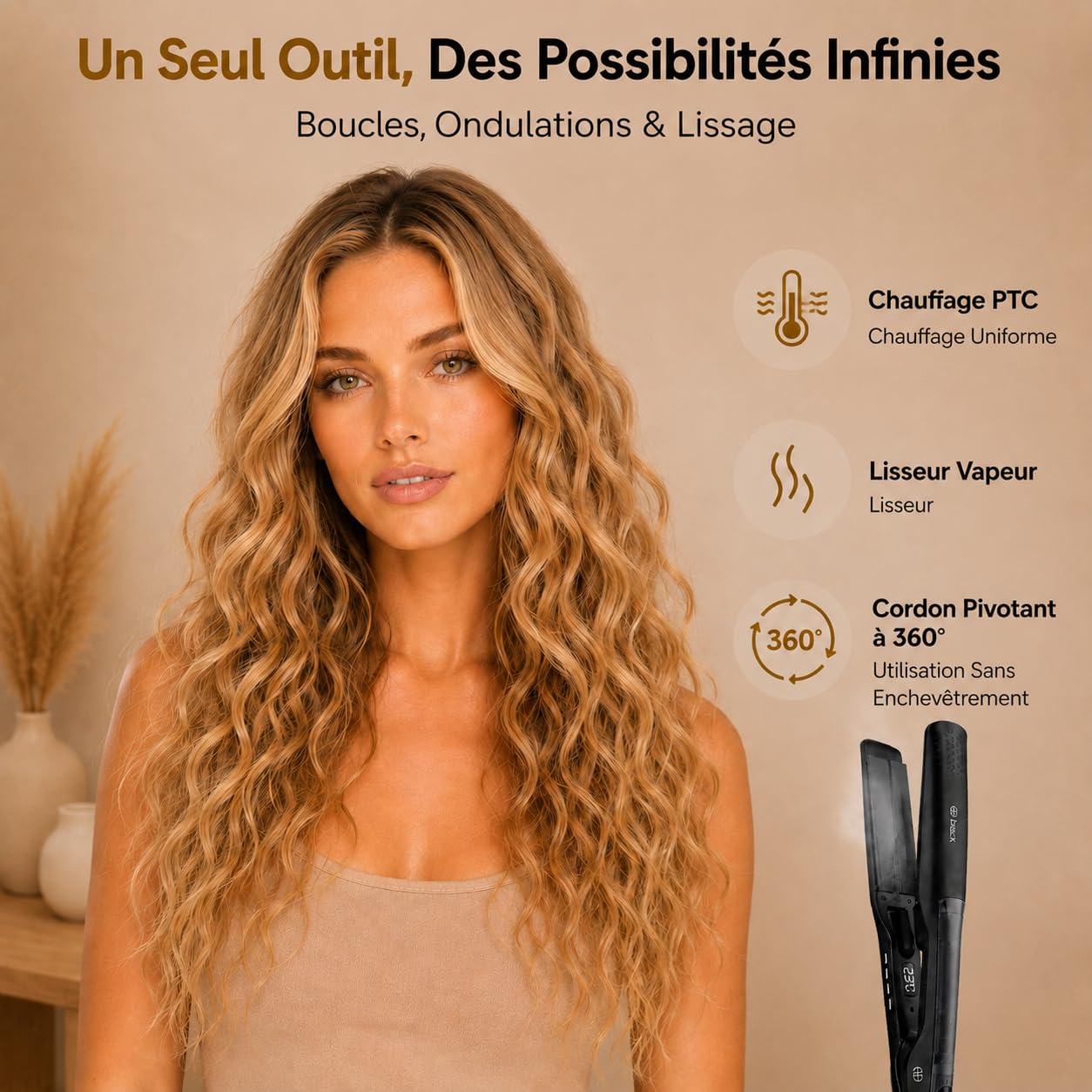 Golden Goods Steampod Pro Lisseur Cheveux Vapeur 230ºC Céramique Ionique