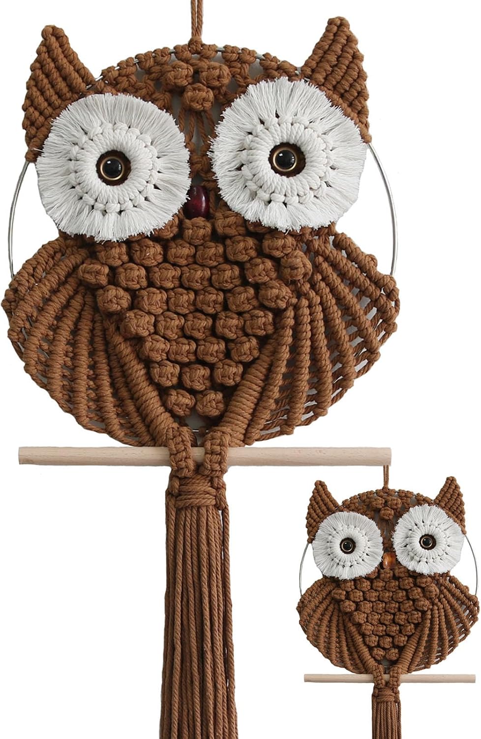 Achart Owl Macrame Wall Hanging-Hand Woven Boho Tapestry-Macrame Wall Decor -Owl Decor for Bedroom, Living Room, Nursery (Beige-S)