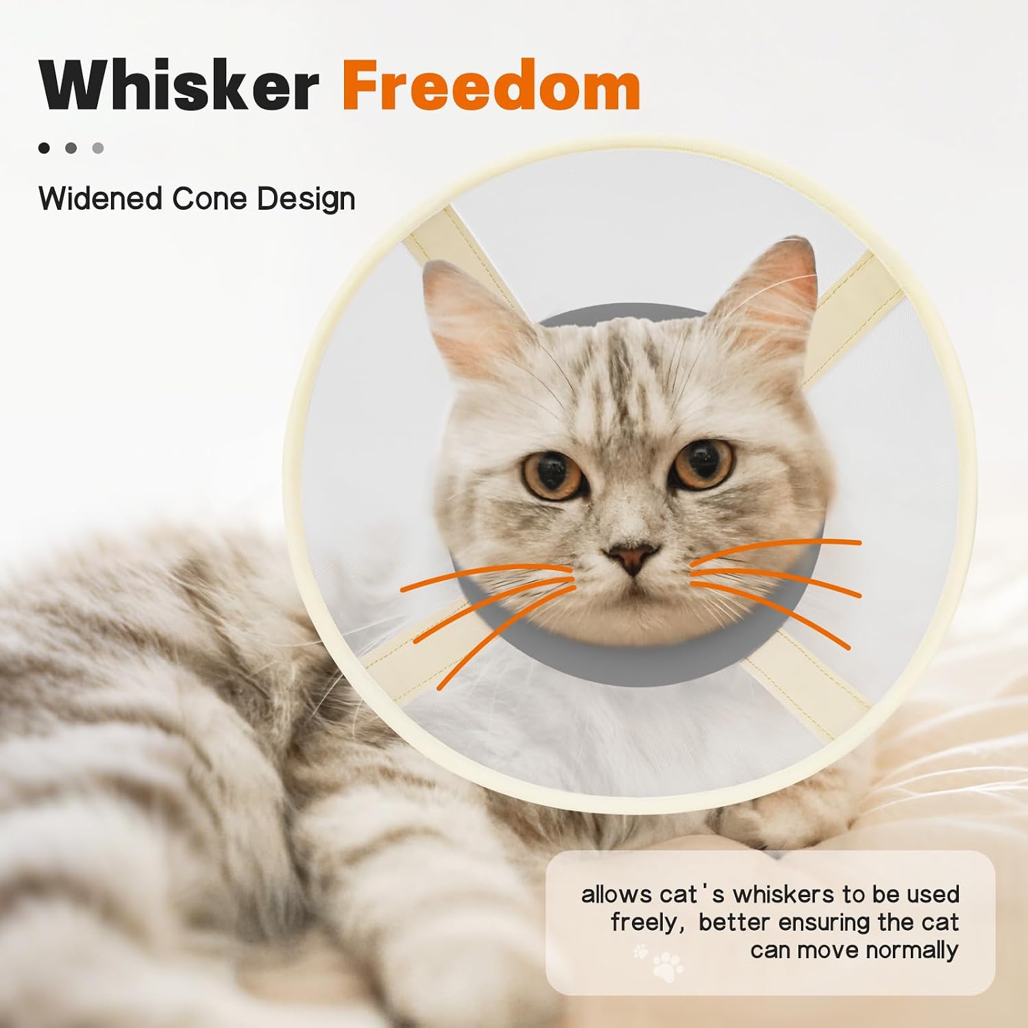 Cat Cone Collar Soft- Adjustable Comfortable Air Mesh Recovery Cone After Surgery to Stop Licking and Scratch, Alternative to Plastic Elizabethan Collar for Cat, Whiskers Freedom (Grey, XS) image 2