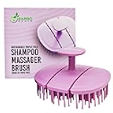 BAMBOEARTH Scalp Scrub Massager Shampoo Brush - Shower Hair Scrubber Exfoliator with Soft Silicone Bristles for Dandruff Removal - Wet Dry Head Massage Stimulator for Hair Care Growth (Purple, Large)