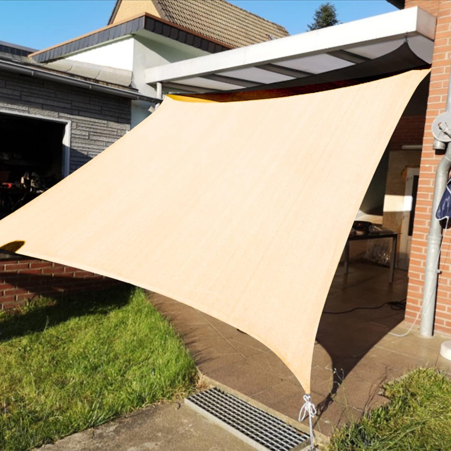 kanagawa sun shade sail curved 16'x16' cream rectangle outdoor shade cover uv blovk canopy for patio garden backyard heavy duty permeable 185gsm (we make custom size) cream 16'x16'