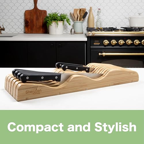 Vista 6 de Taco para cuchillos de bambú para el interior de cajones, sin cuchillos. Organizador de cuchillos para 10-15 cuchillos por Shenzhen Knives