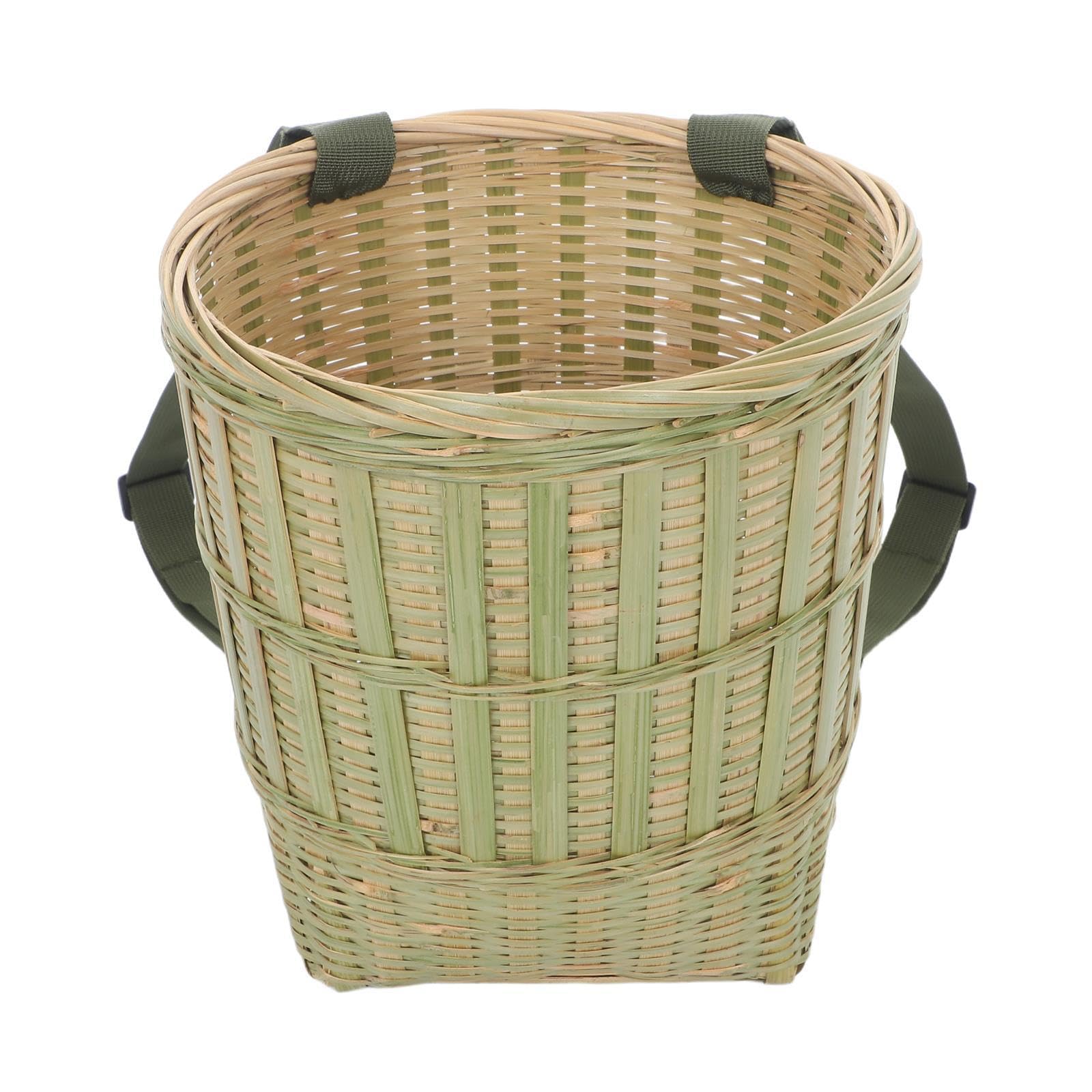 Zerodeko Mochila Cesta de Bambú Tejida a Mano para Picnic y Caza, Estructura Plana Irregular con Asas, Diseño Rústico Elegante, Ahorro de Espacio y Uso Multipropósito
