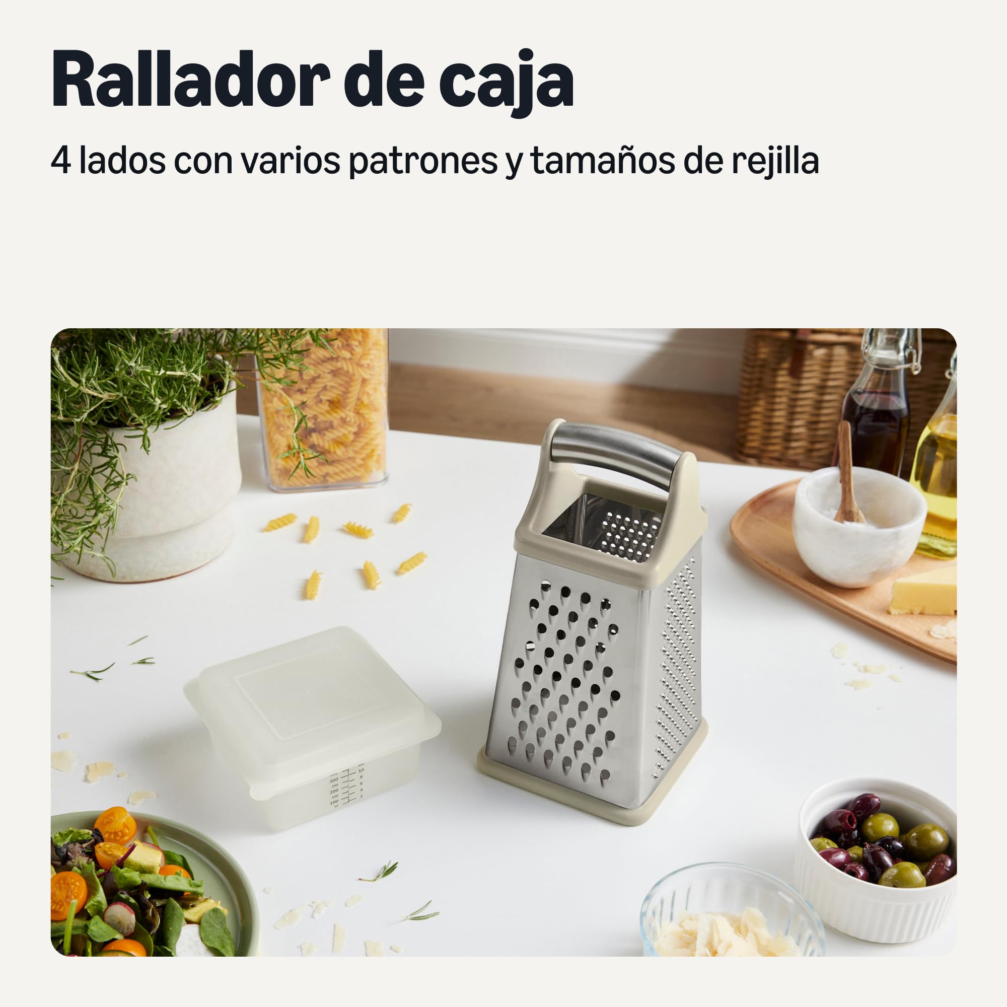 Amazon Basics Rallador de Queso de 4 Caras, Acero Inoxidable, Apto para Lavavajillas
