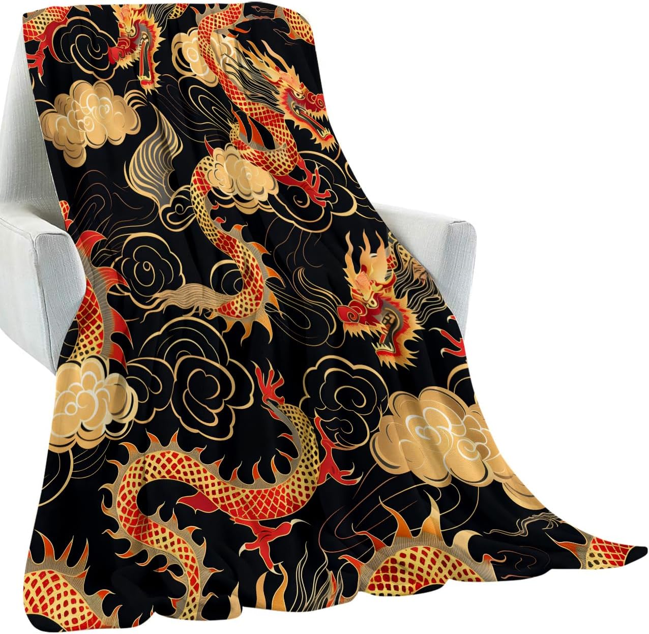 Fiery Dragon Blanket Gifts for Kids Women Adult Girls,Traditional Asian-Inspired Throw Blankets,Soft Comfy Lightweight for Home Couch Bed Sofa Farm Decor,Cool Animal Art 50x60in