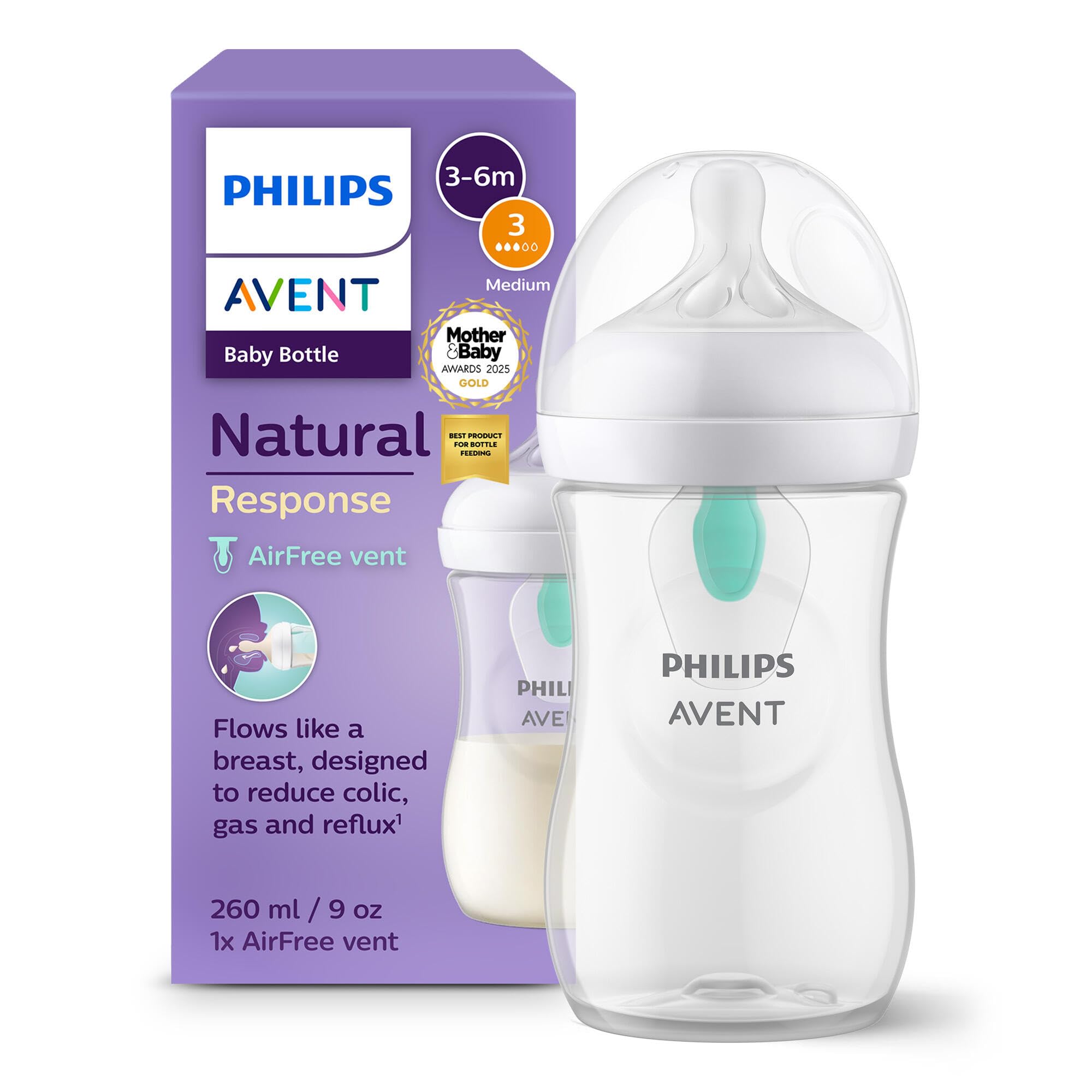 Philips Natural Response Airfree Vent Baby Plastic Bottle 3-6M 260Ml