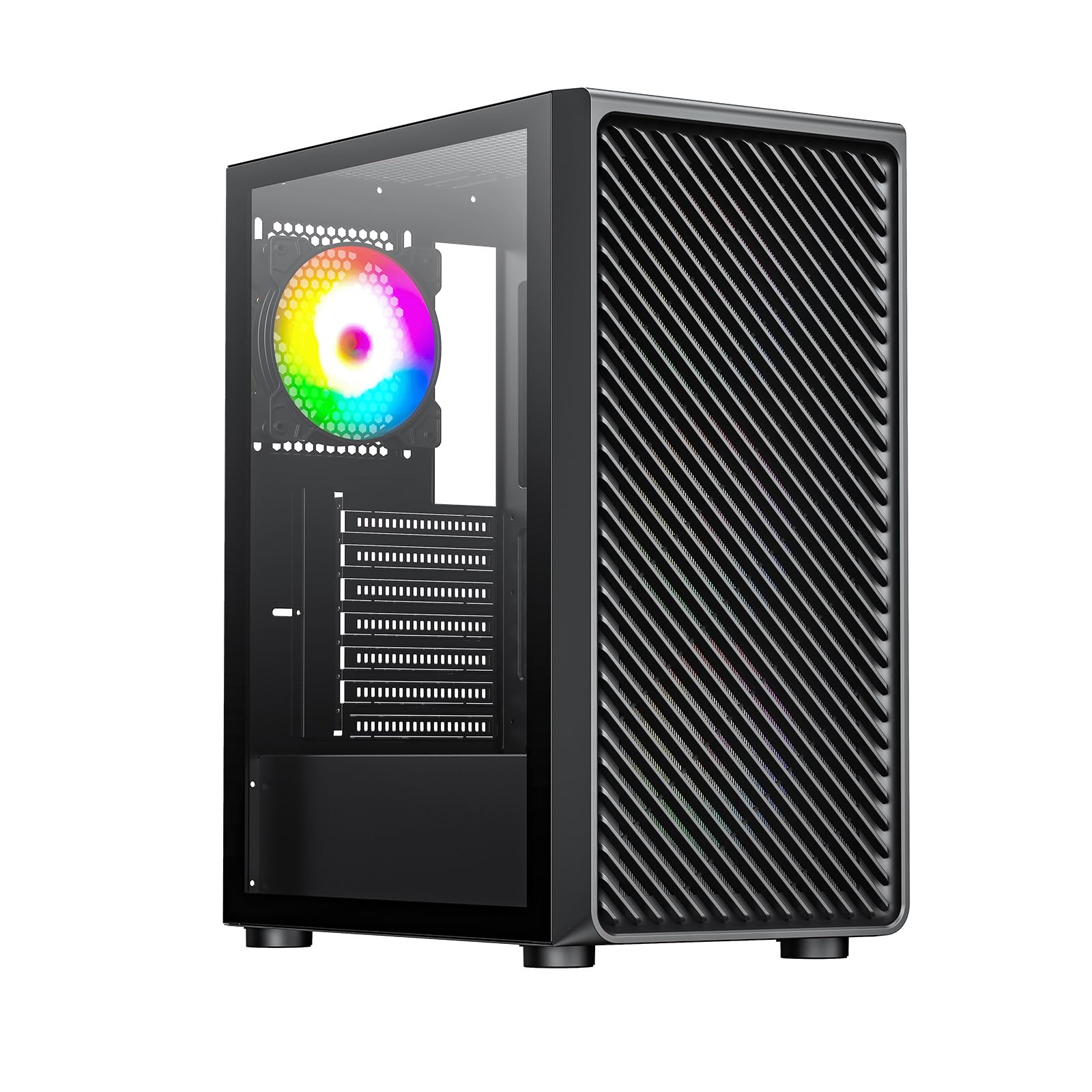Raidmax Vector Series V211 Gaming Chassis - Pre-Installed 4X Static RGB Color Fans, Supports 240mm Water Cooler and 310mm GPUs, Full Size Tempered Glass (V211TBS Black)