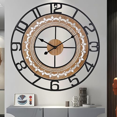 Miniatura 9 de SIN&MI Reloj de pared con péndulo, silencioso, sin tictac, funciona con pilas, relojes de pared grandes modernos para la sala de estar, dormitorio,