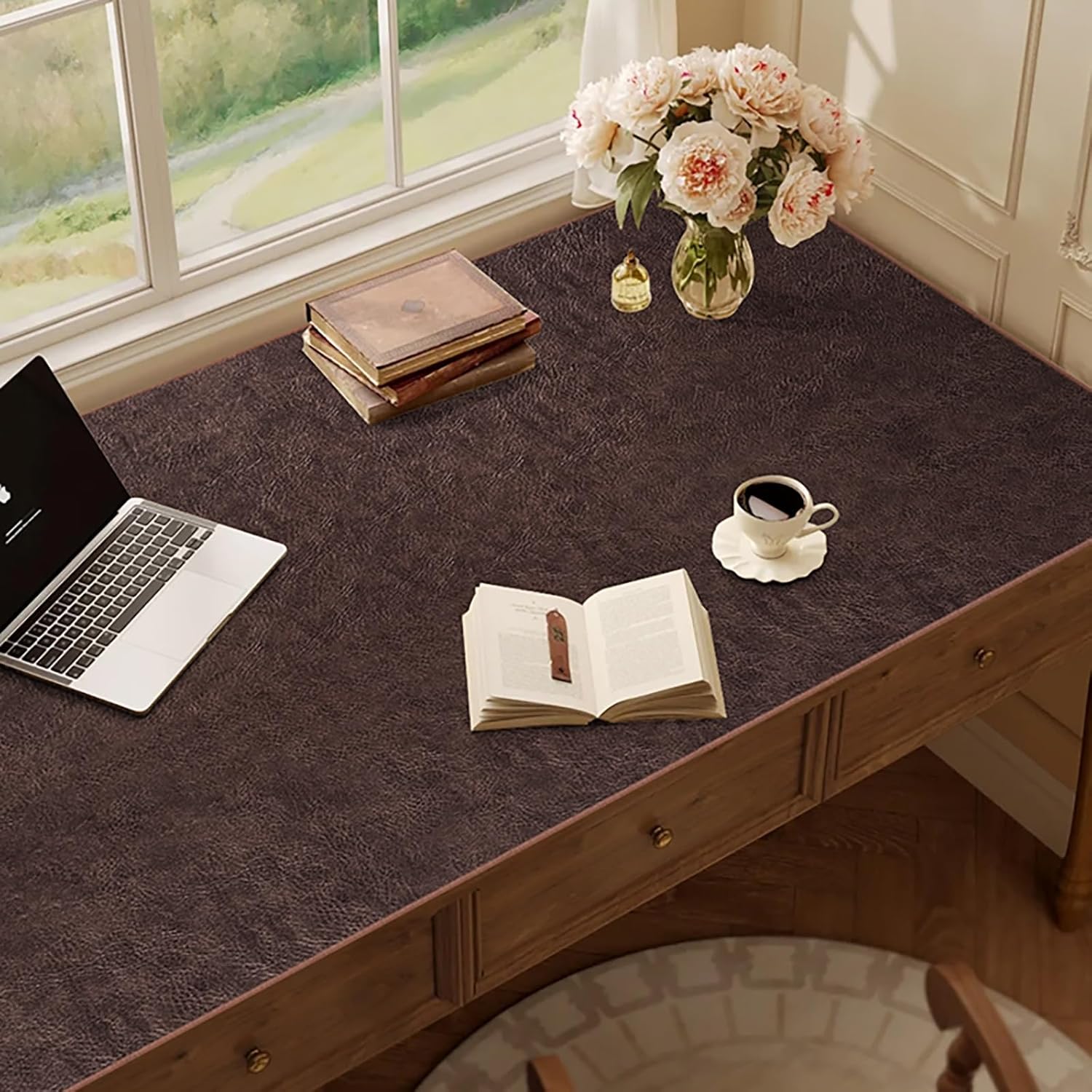 Leather Tv Stand Cabinet Cover 18 Inch Wide, Brown Home Decor Farmhouse Waterproof & Heat Resistant Table Runner for Dining Table/Dresser/Nursery(18 x 35 in)