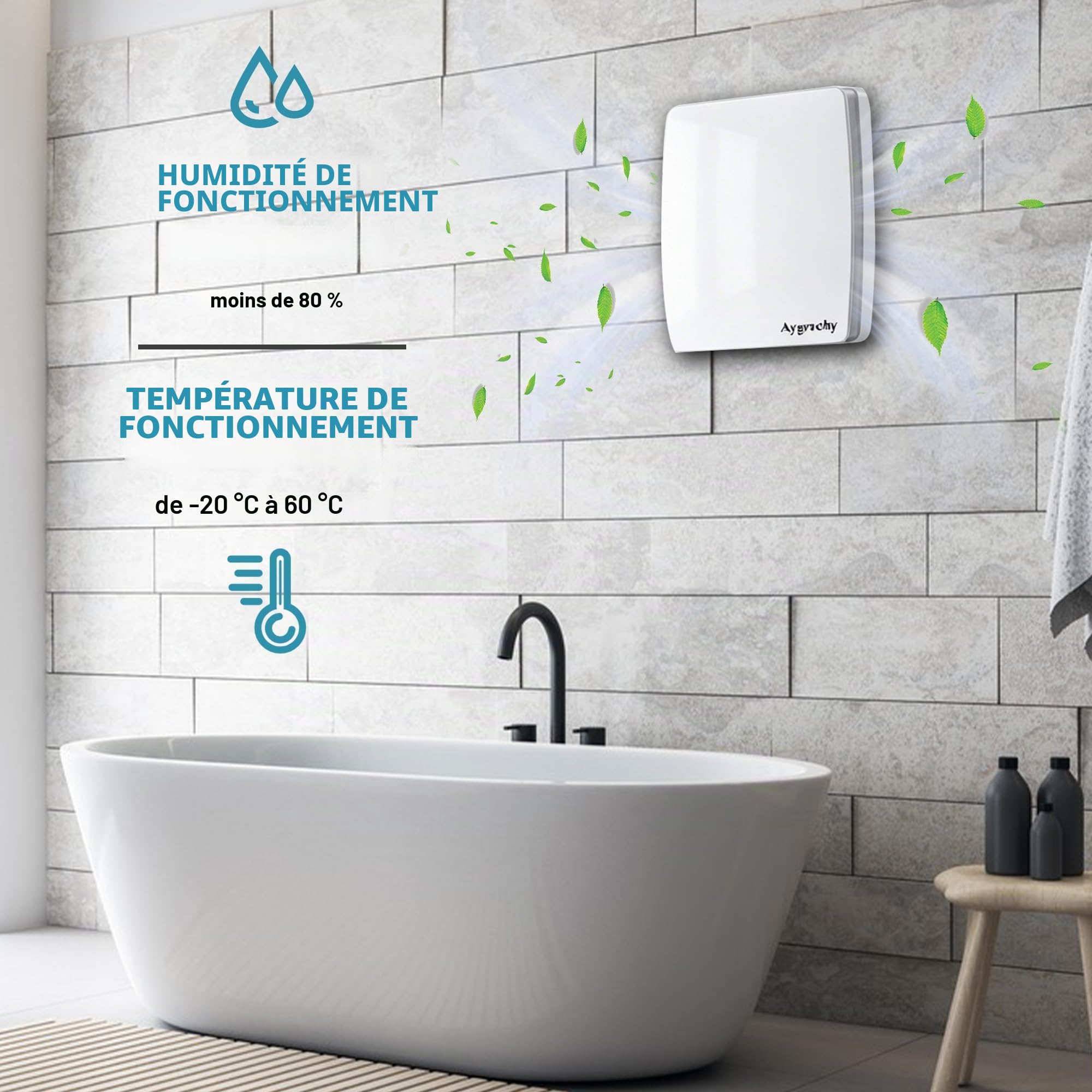 Aygrochy Ventilateur Extracteur d'Air 100mm Silencieux, VMC Salle de Bain avec Clapet Anti-Retour, Prise UE, Économe en Énergie, Pour Salle de Bain, Cuisine, Bureau, WC, Garage
