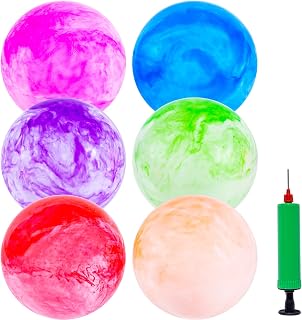 3otters 6 Pack 8.5 Inch Playground Balls for Kids - Marbleized Inflatable Bouncy Beach Balls with Air Pump, Indoor Outdoor Games
