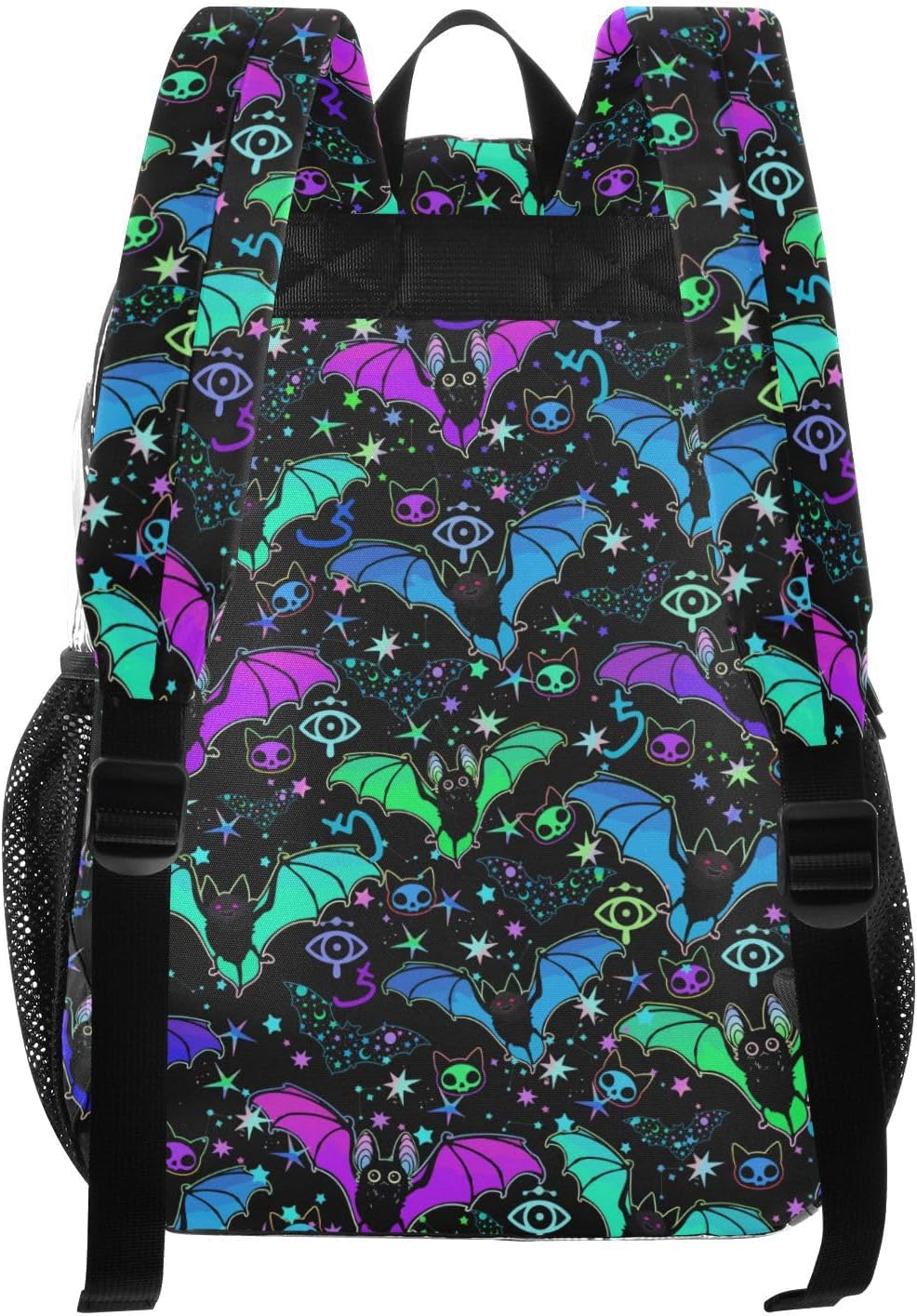 Psychedelic Bats Print Clear Backpack Lightweight Large Capacity See Through Bookbag Transparent Daypack Bag, 12L