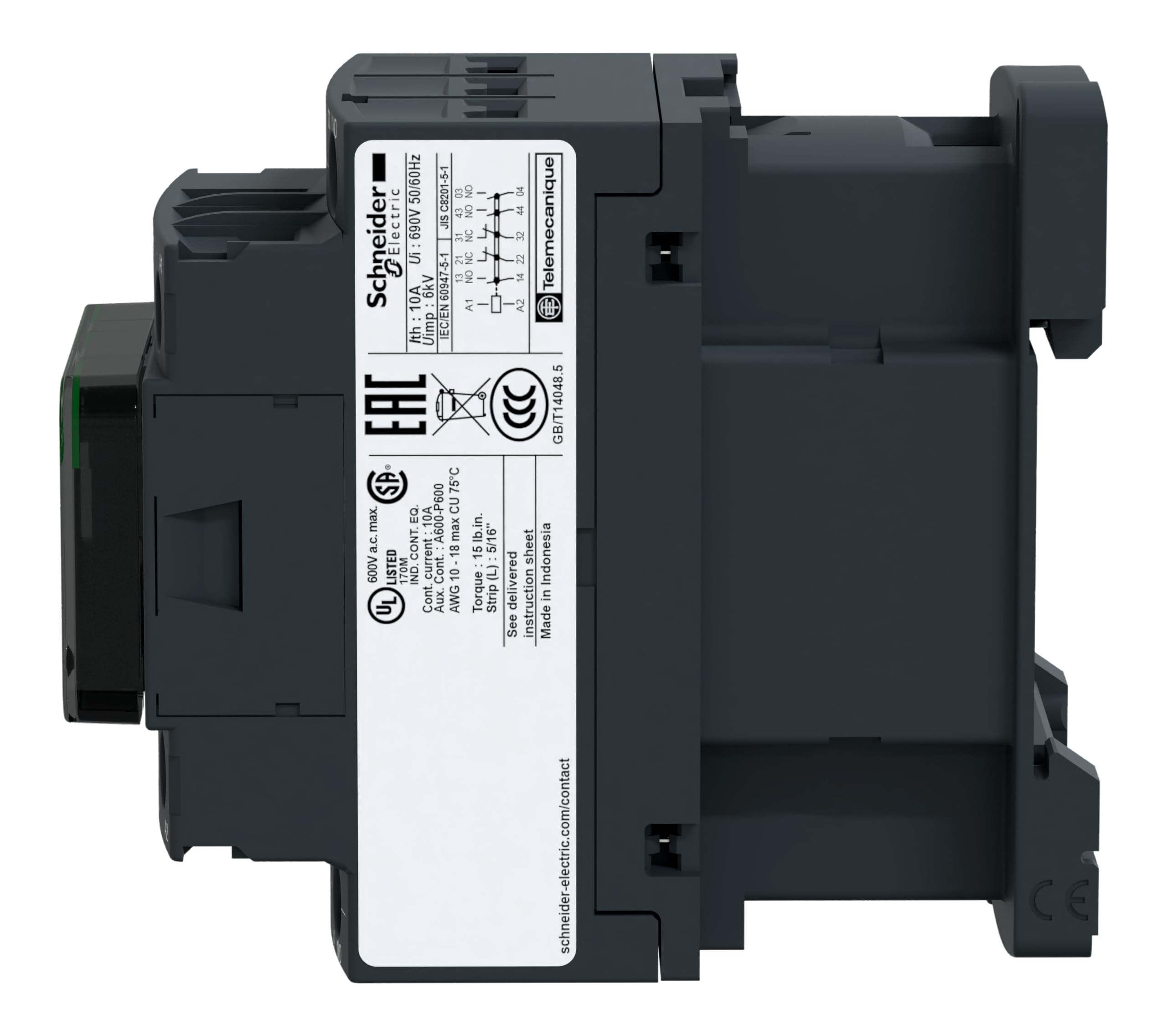 Schneider Electric CAD32BD Contactor Tesys Cad-32, 3 Na + 2 Nf, Instantâneo, 10 A, 24 V Cc
