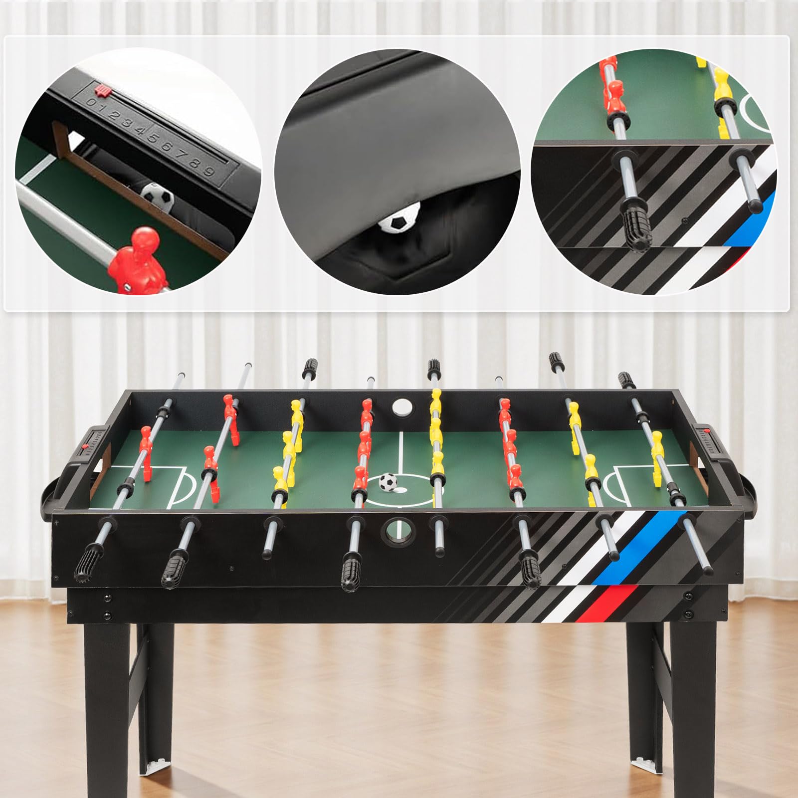 4-in-1 Multi Spieltisch, Multifunktionale Spieltische mit Tischkicker, Billard, Airhockey, Tischtennis, Multifunktionstisch Multiplayer Inkl. komplettem Zubehör, für Heimspielzimmer, Partybars, Kinder