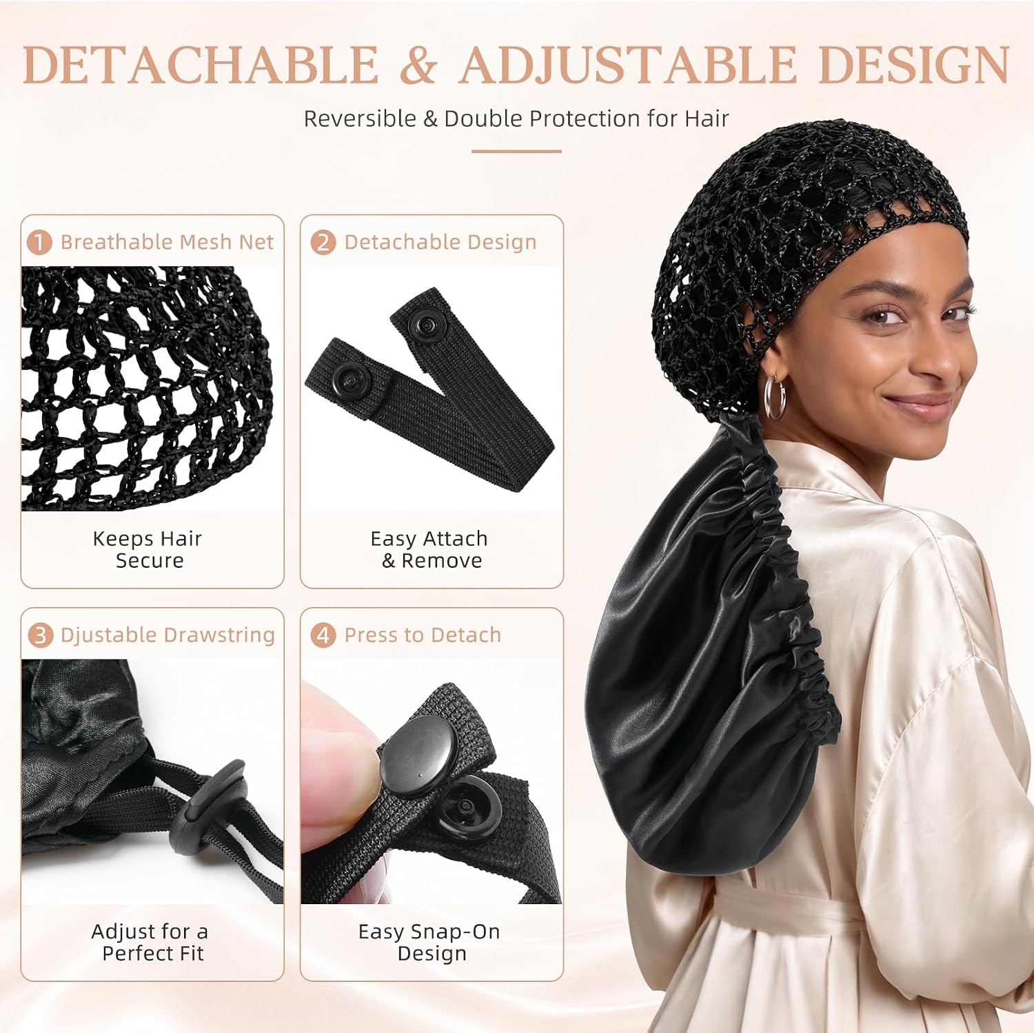 Aileam 2 in 1 Wrap Cap Bonnet Silk Bonnet for Sleeping Women Reversible Satin Hair Bonnet Sleeping Hair Wrap Long Braided