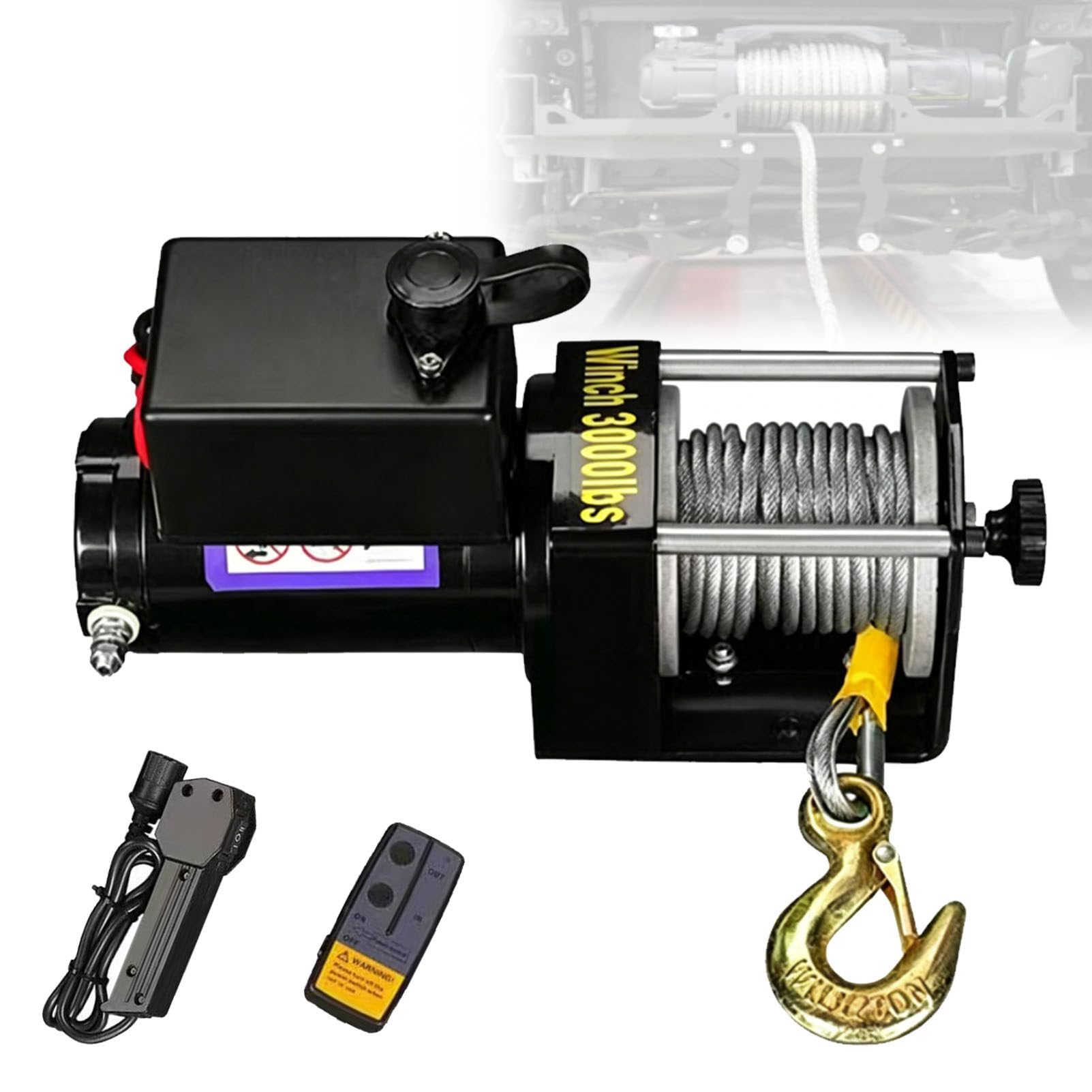 Zowdrix Electric Winch, Portable Recovery Winch, Wireless Remote & Handheld Controller, Steel Rope, for Light Truck SUV Off-Road Self-Rescue and Boat Towing 24V-3000lbs