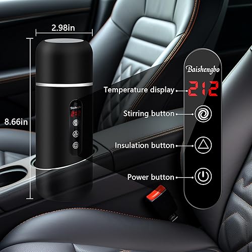 Miniatura 3 de Hervidor eléctrico portátil de viaje de 12 V24 V, 14.2 fl oz y 304 de acero inoxidable con inducción magnética incorporada, temperatura de agitación