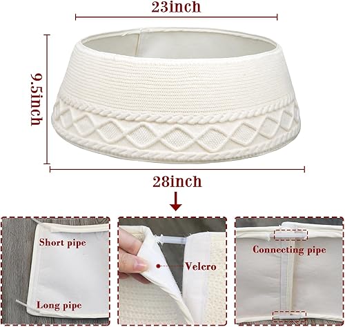 Miniatura 3 de Collar de árbol de Navidad de punto collar de árbol de Navidad de punto trenzado grueso con patrón de diamante cruzado crema para árboles