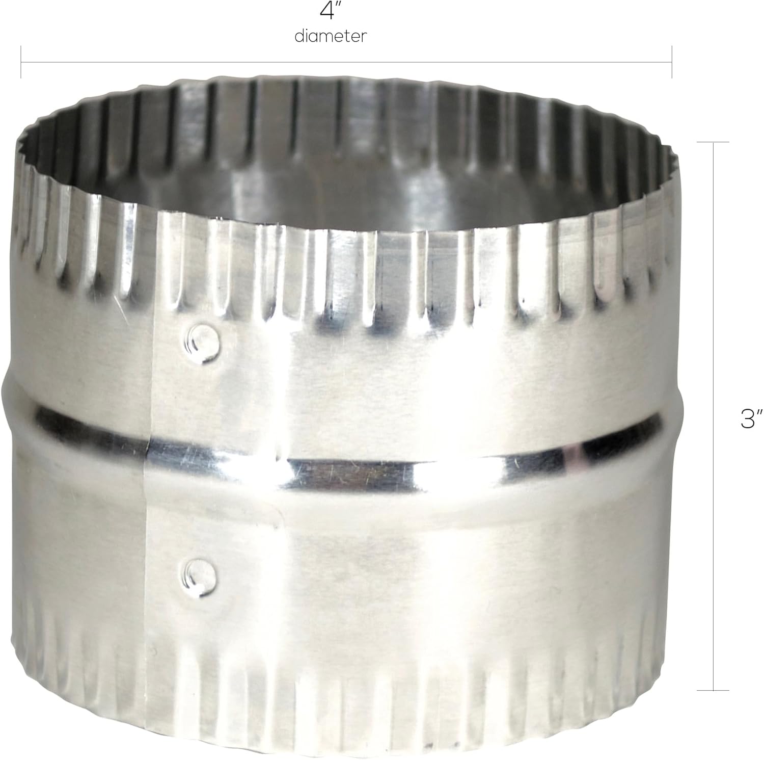Deflecto 4” Duct Connector, Aluminum with Bead and Crimp, Silver, 3” long (DAC4C)