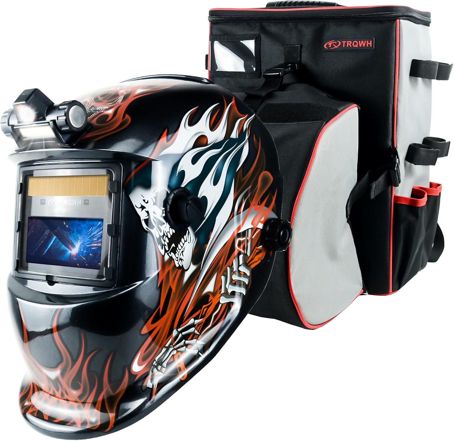 TRQWH Welding Helmet Welding Hood Auto Darkening Solar Powered True Color Welding Mask & Welding Backpack for Men Waterproof Reinforced Bottom Large Capacity