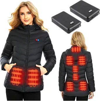 Heated Jacket for Women with 2x 10000mAh Power Banks, Slim Fit Winter Coat