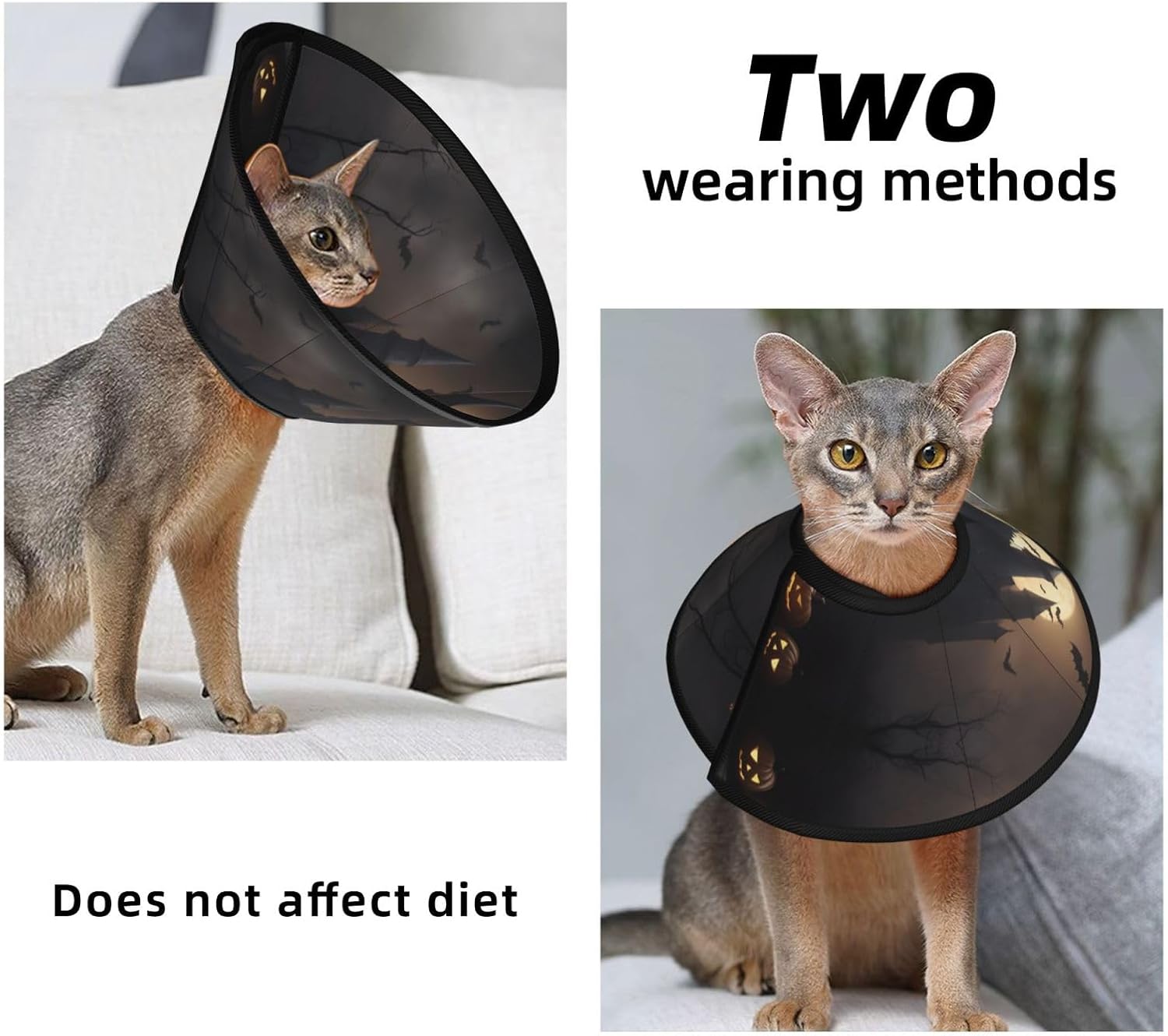 Halloween Goth 1 Print Cat Cone Collar, Adjustable Elizabethan Collar, Soft Dog Recovery Collars, for Small Large Cats