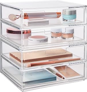 STORi Chloe Stackable Clear Double Organizer Drawers | 2 Piece Set | Organize Cosmetics and Beauty Supplies | Made in USA
