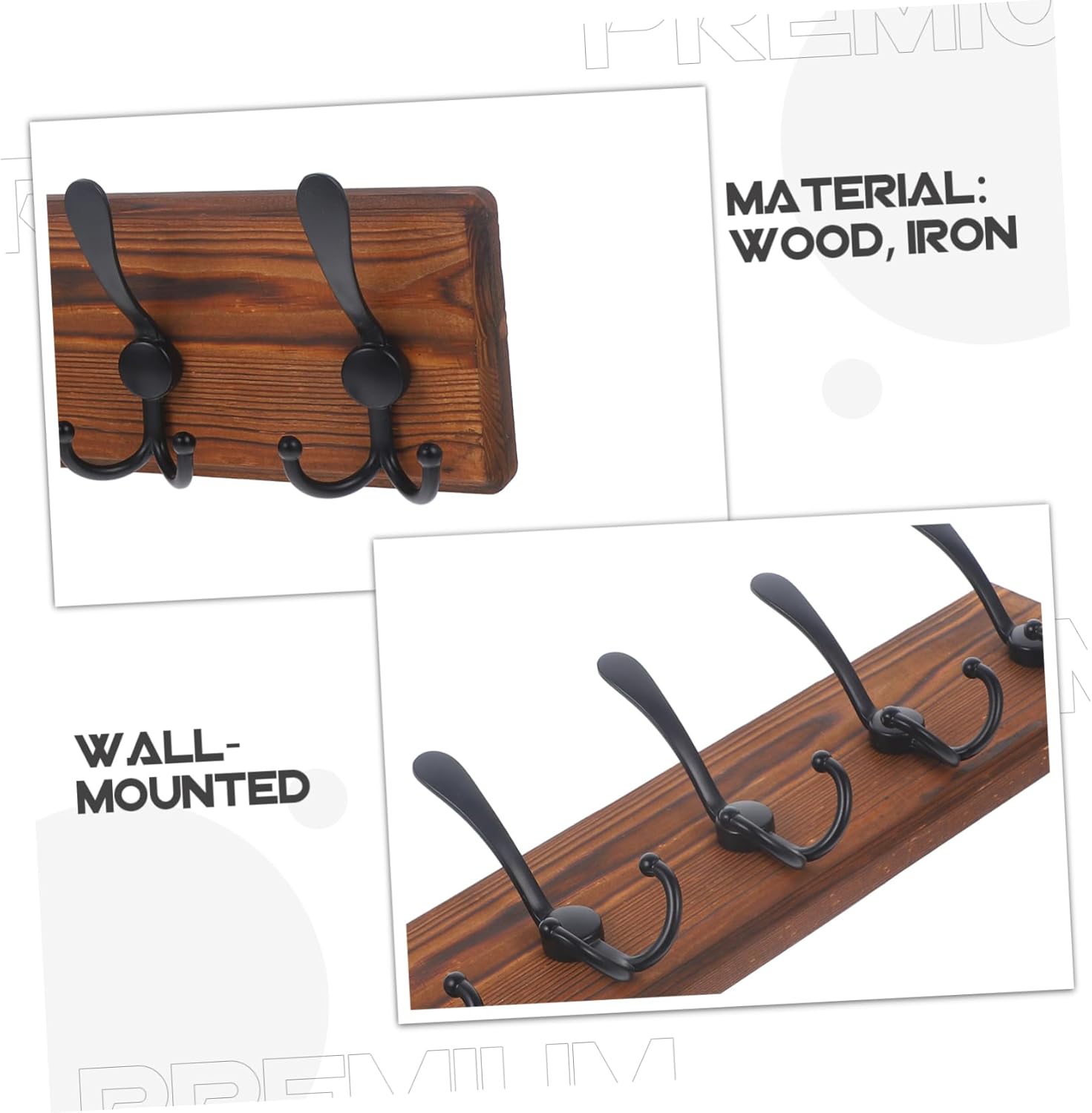 Wall Mounted Wooden Metal Hanger for Keys Hats Towels Robes Stylish Entryway Hooks for Hallway Bathroom Artistic Design