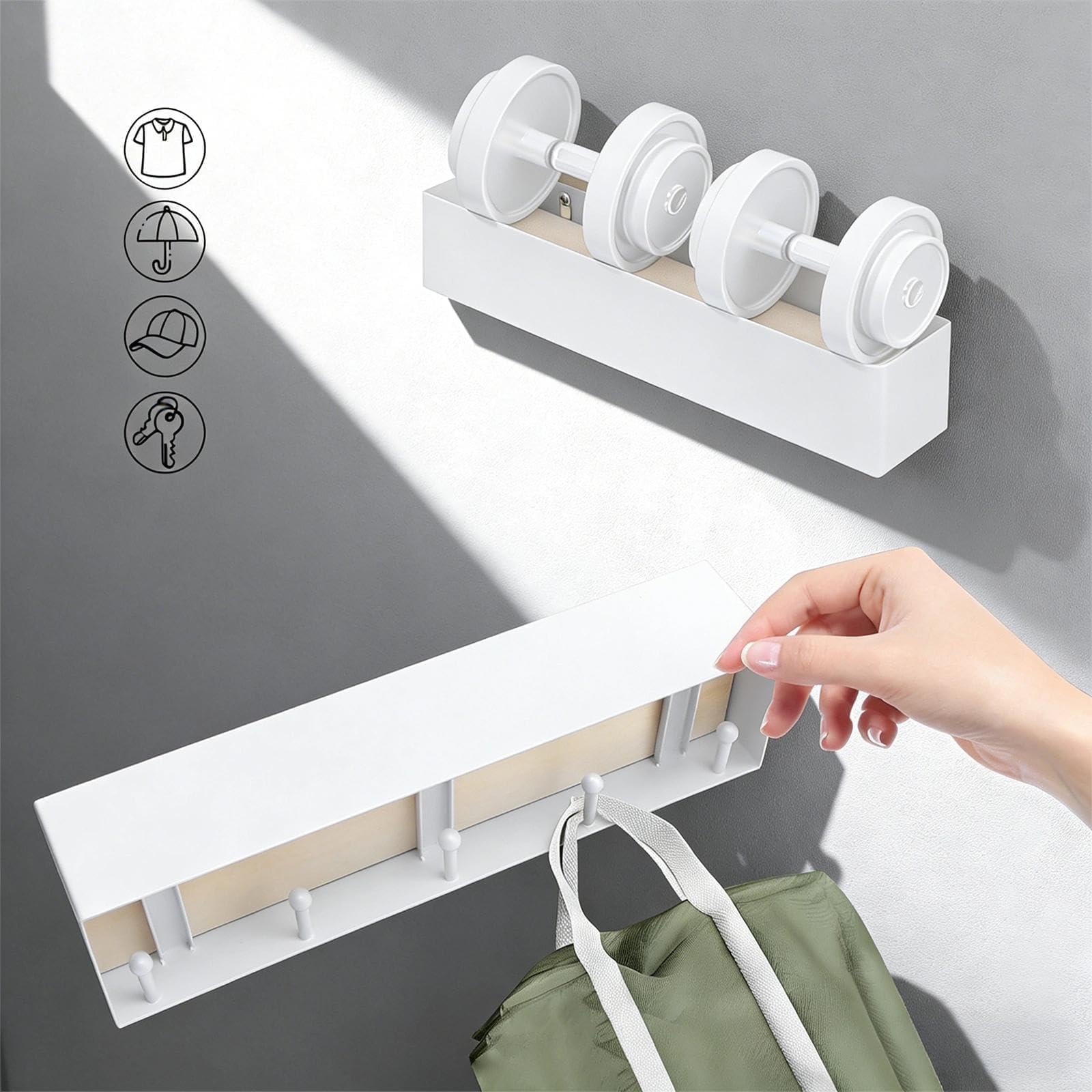 Porta Chiavi da Muro per Casa con Ripiano, Appendi Chiavi a Muro con 5 Ganci, Metallo-Legno Portachiavi da Parete Moderno, Salvaspazio, 30 x 7,5 x 6 cm, Bianco, per Ingressi, Corridoi, Soggiorni