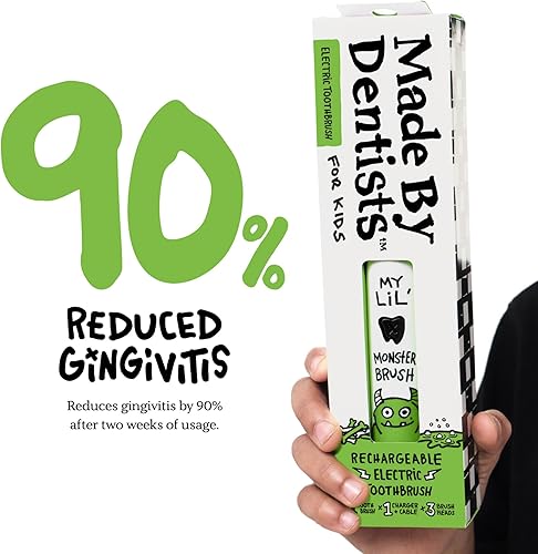 Miniatura 3 de Made by Dentists Cepillo de dientes eléctrico para niños, cepillo de dientes vibratorio recargable con temporizador, incluye 6 cabezales de