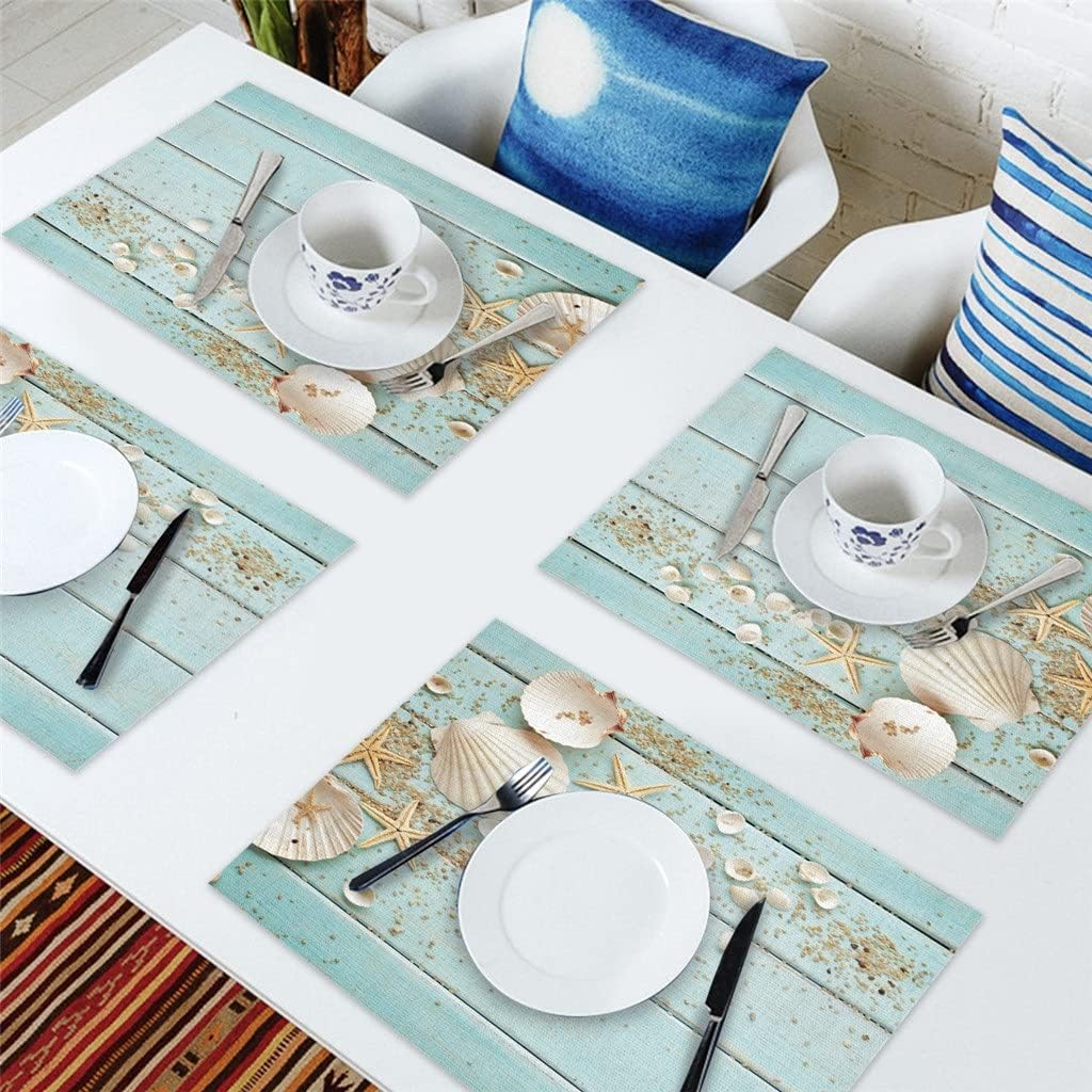 4/6pcs Set Table Mats Wooden Board Shells Printed Table Napkin Kitchen Accessories Home Party Decorative Placemats (Color : D, Size : 6 PCS)