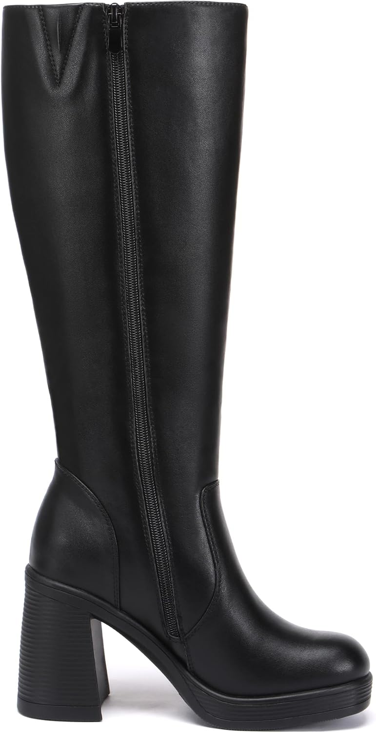 Knee High Boots Women Chunky Heeled Square Toe Boot Platform Tall Long Boots Side Zipper Gogo Boots - Image 9