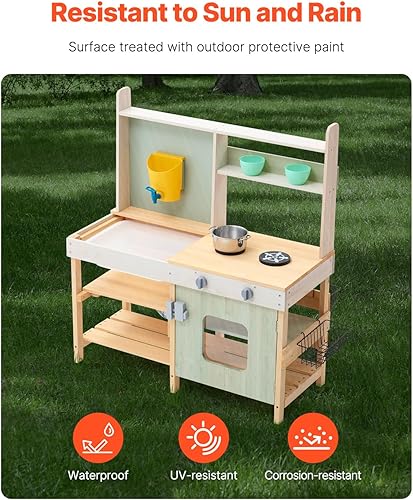 Miniatura 2 de VEVOR Cocina de barro para niños, juego de cocina de juguete de madera, juego de tienda de comestibles al aire libre, cocina de juego de simulación